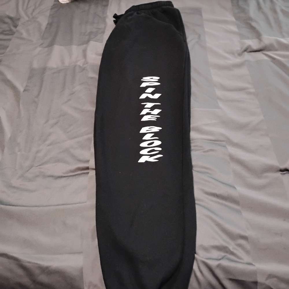 Jon lauren Spin The Block Black Sweatpants with White Lettering